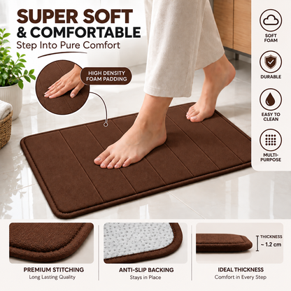 2PC Soft Foam Floor Mat Brown | Anti-Slip Multi-Purpose Mat