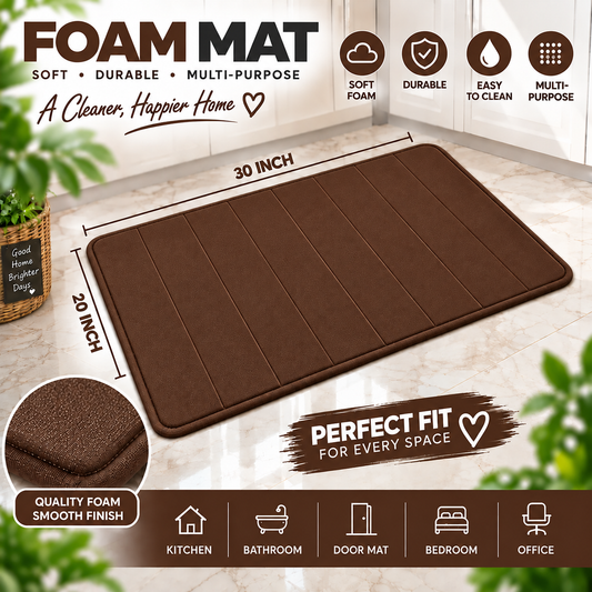 2PC Soft Foam Floor Mat Brown | Anti-Slip Multi-Purpose Mat