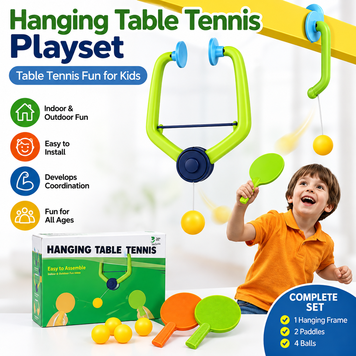 Hanging Table Tennis Game for Kids | Indoor Paddle Ball Training Toy