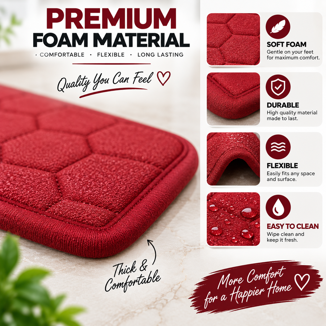 Soft Foam Floor Mat 30 × 20 Inch | Multi-Purpose Kitchen & Bathroom Mat