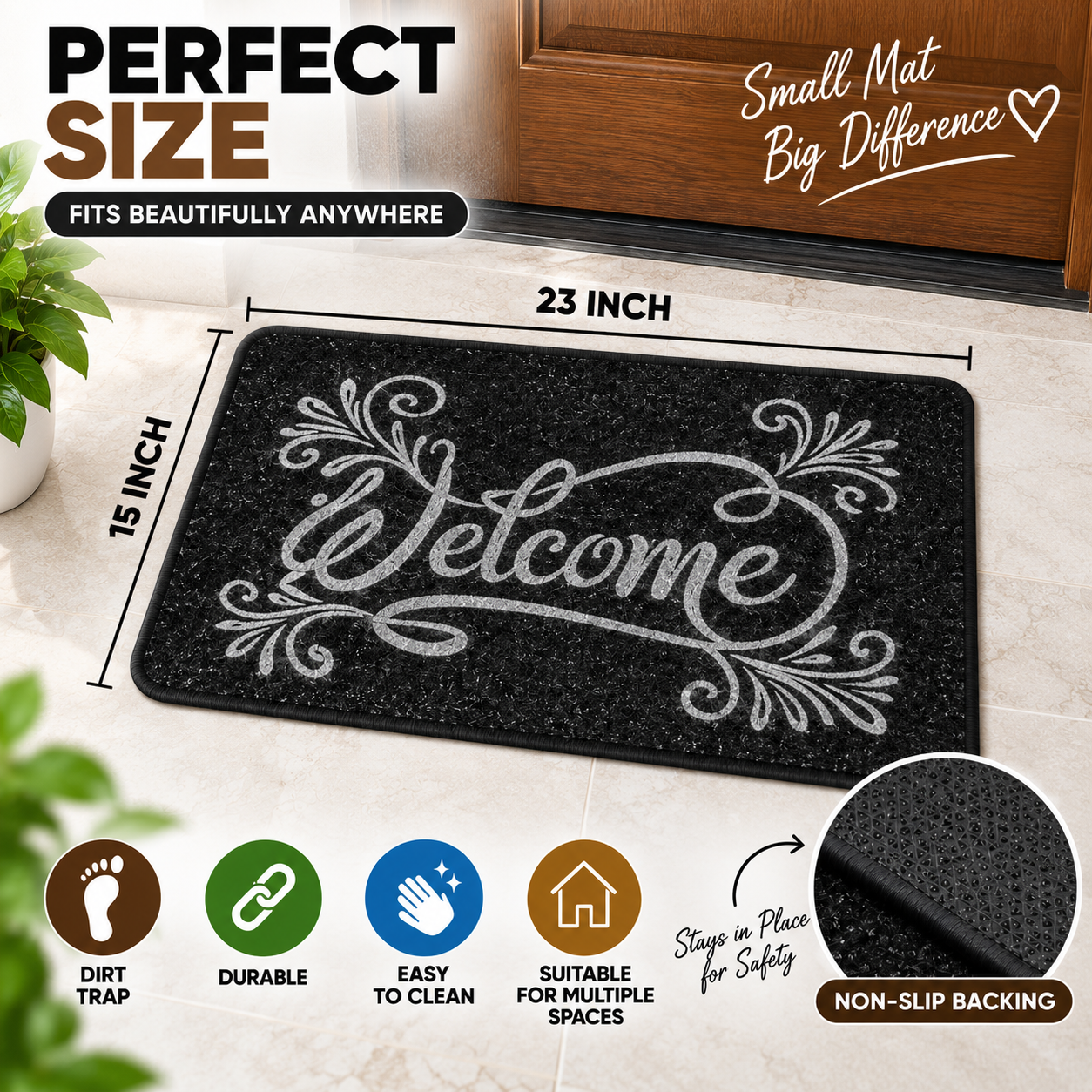 Welcome Door Mat 23 × 15 Inch | Non-Slip Entrance & Floor Mat