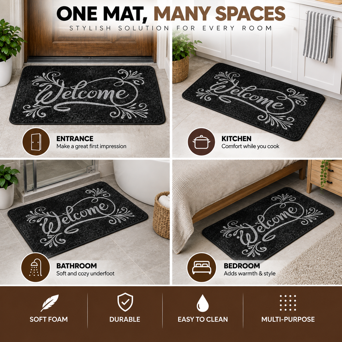 Welcome Door Mat 23 × 15 Inch | Non-Slip Entrance & Floor Mat