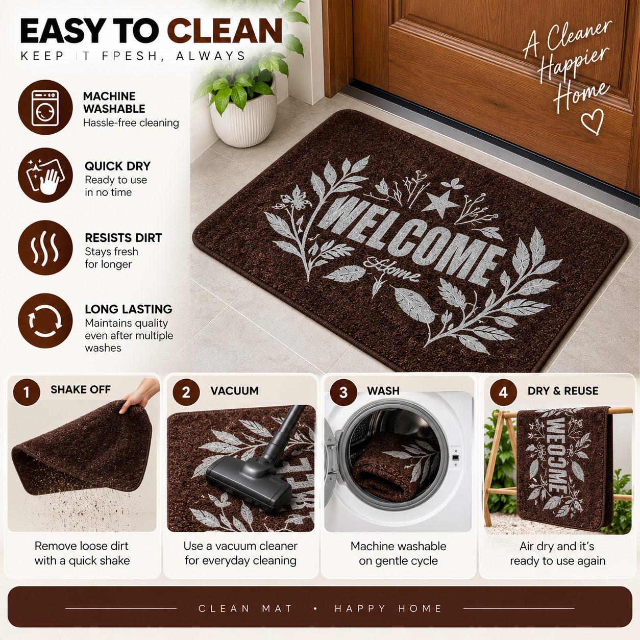 2PC Welcome Floor Mat | Durable Multi-Purpose Door Mat for Home