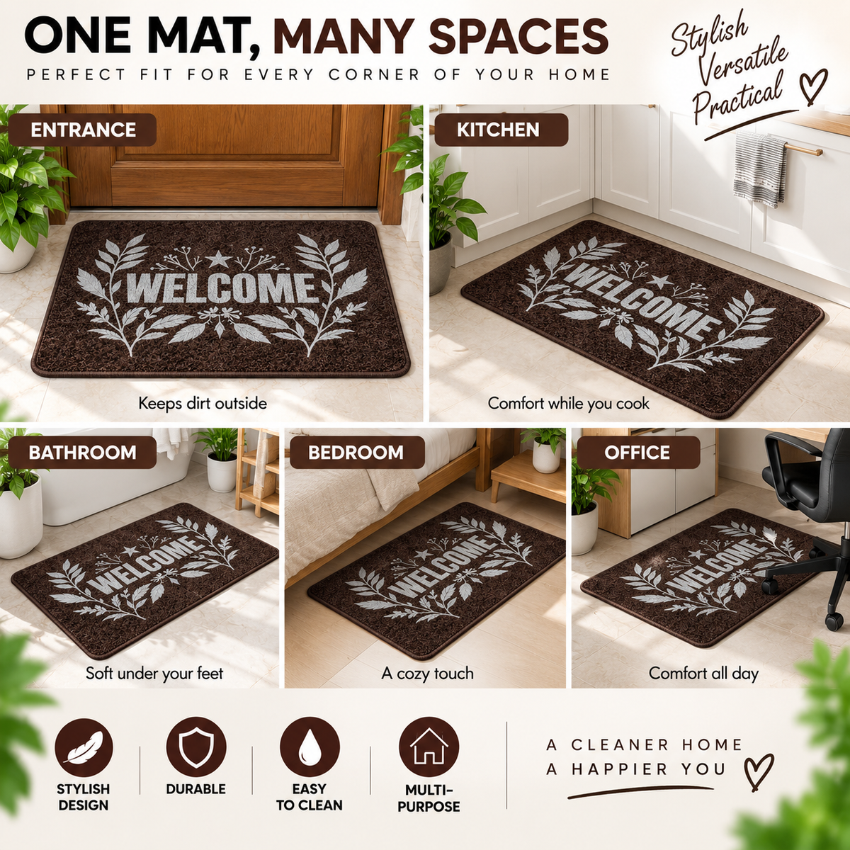 2PC Welcome Floor Mat | Durable Multi-Purpose Door Mat for Home