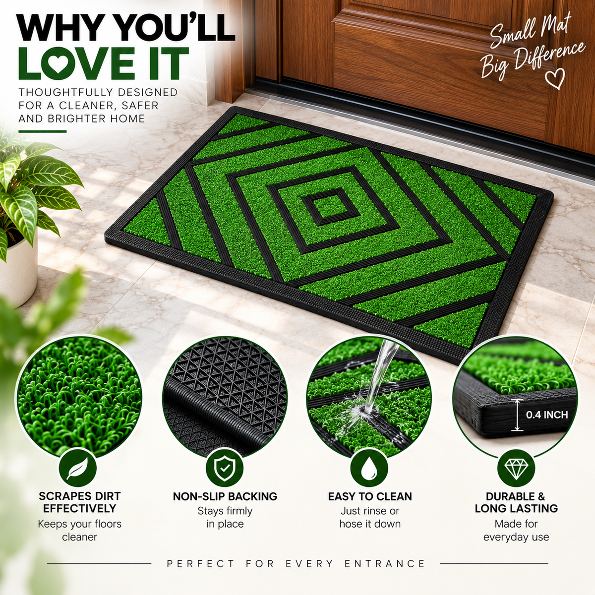 2PC Stylish Door Mat 30 × 18 Inch | Non-Slip Outdoor & Indoor Floor Mat
