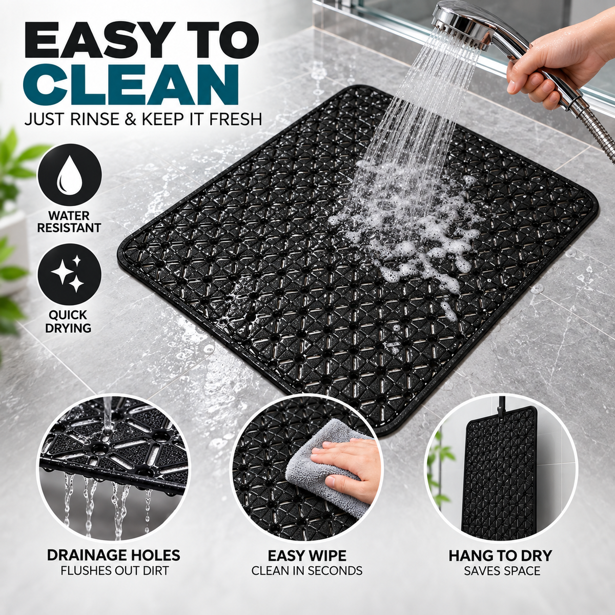 2PC Anti-Slip Bathroom Mat 26 × 14 Inch | Drainage Shower & Floor Mat