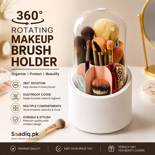 360° Rotating Makeup Brush Holder – Cosmetic Organizer Storage Box