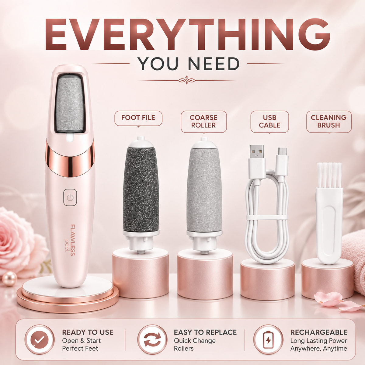 Rechargeable Electric Foot Callus Remover | Cordless Pedi Roller for Dry, Cracked Heels & Dead Skin
