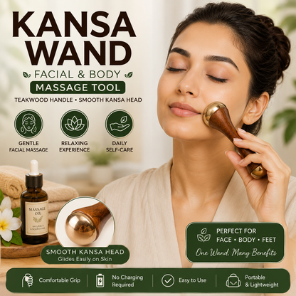 Kansa Wand Facial & Body Massager | Teak Wood Ayurvedic Massage Tool
