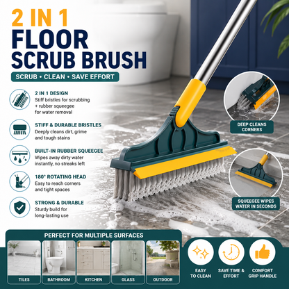 2 In 1 Floor Scrub Brush Rotating With Long Handle - Floor Mop