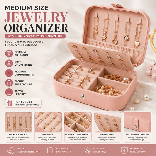 Medium-Sized Leather Jewelry Organizer – Elegant Storage Box for Accessories
