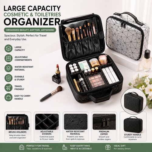 Waterproof Travel Makeup Storage Bag with Pouch – Large Capacity Toiletries & Cosmetic Organizer for Women