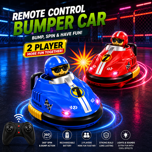 Multiplayer RC Bumper Cars for Kids – 2 Remote Control Cars with Pop-Up Drivers, Lights & Sounds