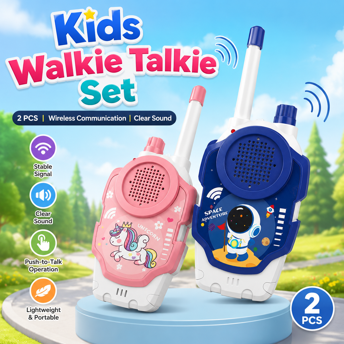 Kids Walkie Talkie Set 2 PCS Long Range Toy Intercom for Boys & Girls