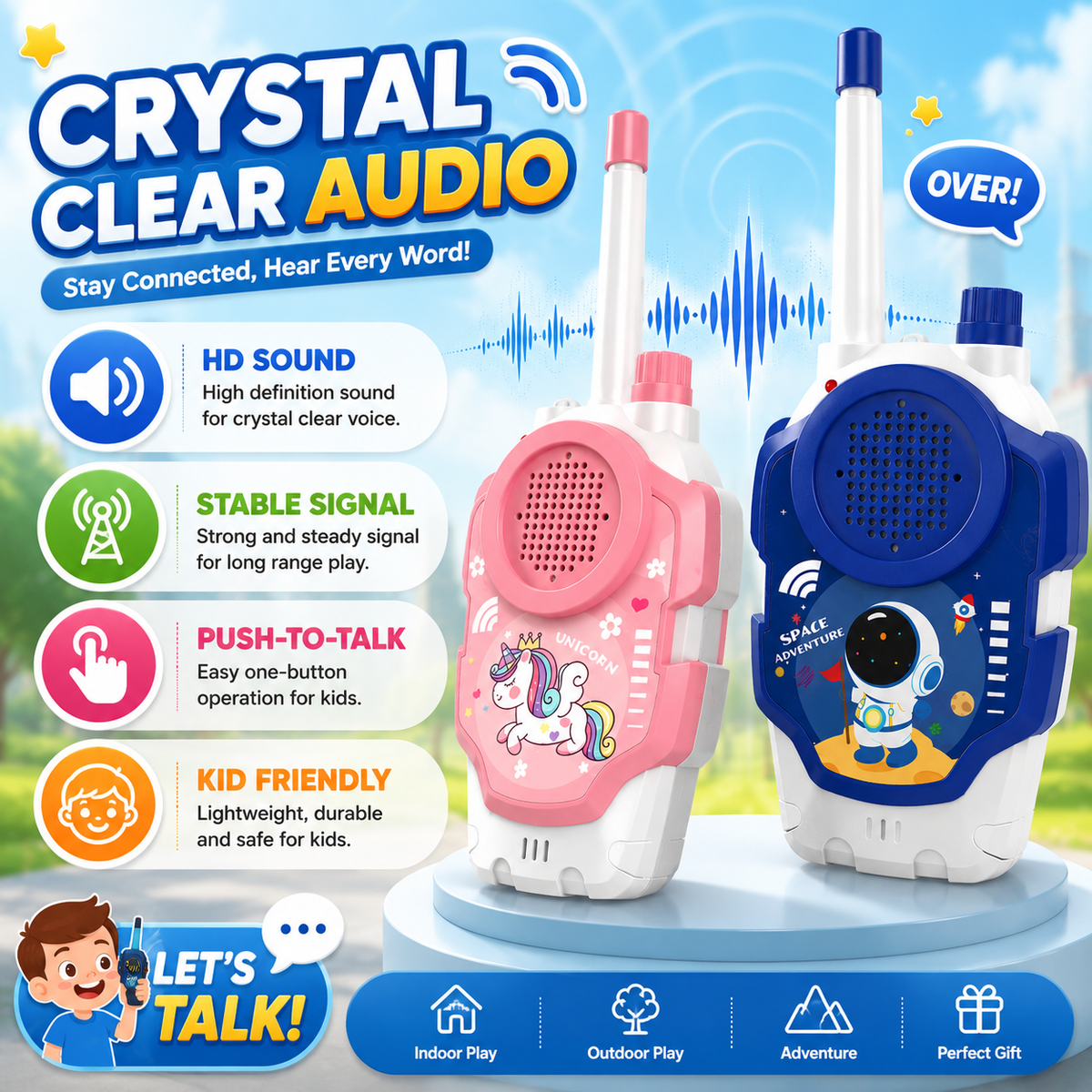 Kids Walkie Talkie Set 2 PCS Long Range Toy Intercom for Boys & Girls