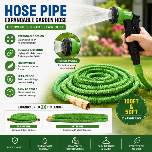 100-Foot Expandable Magic Hose Pipe with Multifunction Spray Nozzle