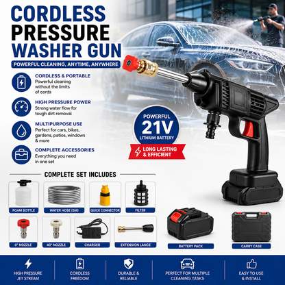 Cordless Pressure Washer Gun with Battery & Carry Case | Portable High Pressure Car Washer Spray Gun
