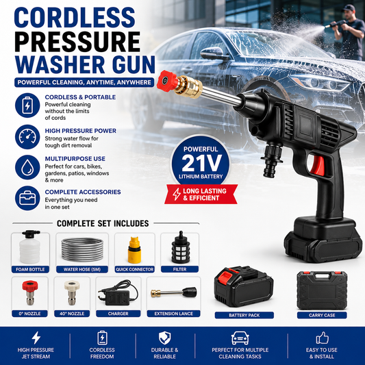 Cordless Pressure Washer Gun with Battery & Carry Case | Portable High Pressure Car Washer Spray Gun