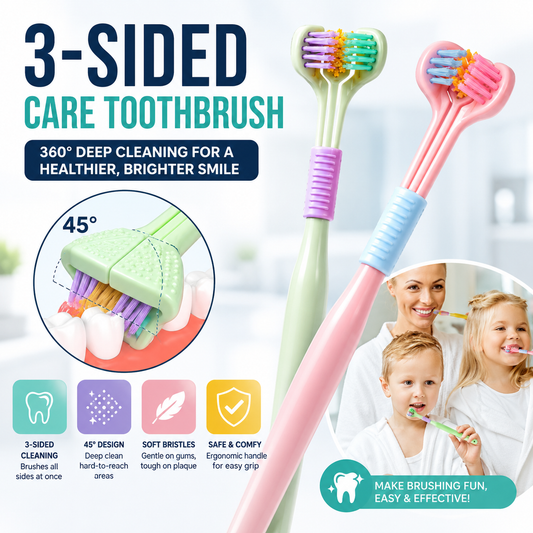 3-Sided Care Toothbrush for Kids & Adults – Soft Bristle 360° Deep Cleaning Toothbrush with Tongue Cleaner