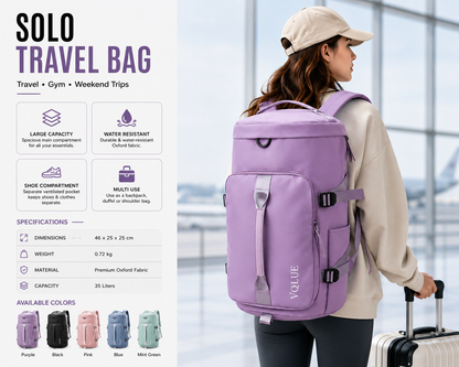 Solo Travel Bag 3-in-1 Travel Backpack with Shoe Compartment | Large Capacity Waterproof Gym & Weekend Bag