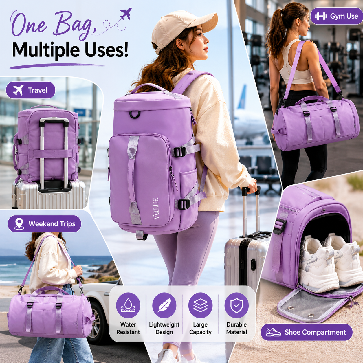 Solo Travel Bag 3-in-1 Travel Backpack with Shoe Compartment | Large Capacity Waterproof Gym & Weekend Bag