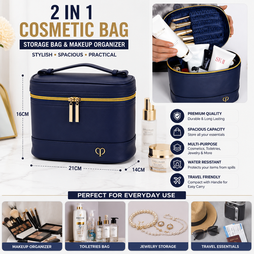 Portable Cosmetic Storage Bag – Large Capacity Makeup & Skincare Organizer for Travel