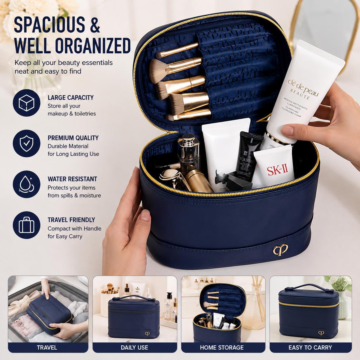 Portable Cosmetic Storage Bag – Large Capacity Makeup & Skincare Organizer for Travel
