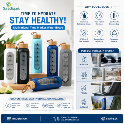 Motivational  Time Marker Water Bottle – Leakproof BPA Free Reusable Sports Bottle