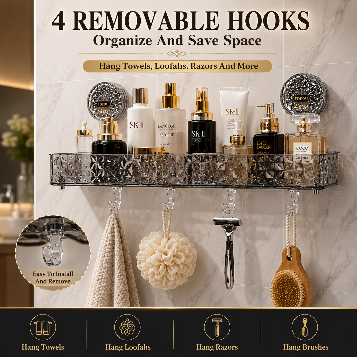 No drill suction bathroom organizer rack - Saadiq.pk