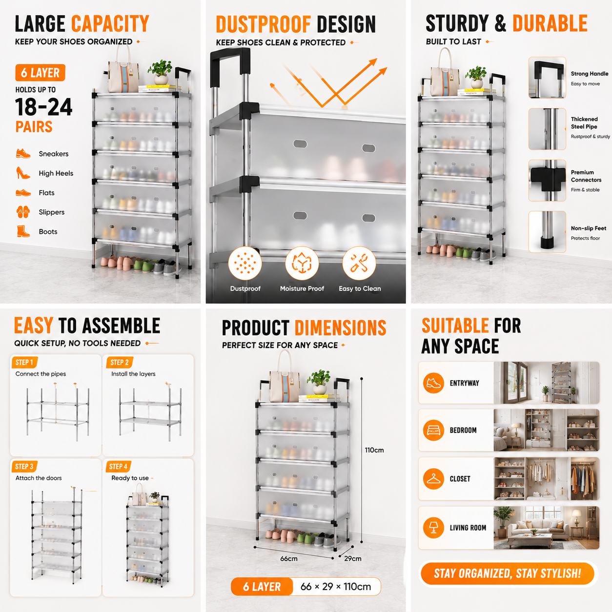 Waterproof multi-layer shoe rack with dust cover - Saadiq.pk