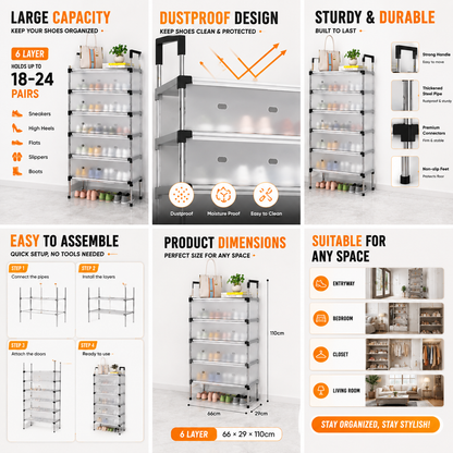 Waterproof multi-layer shoe rack with dust cover - Saadiq.pk