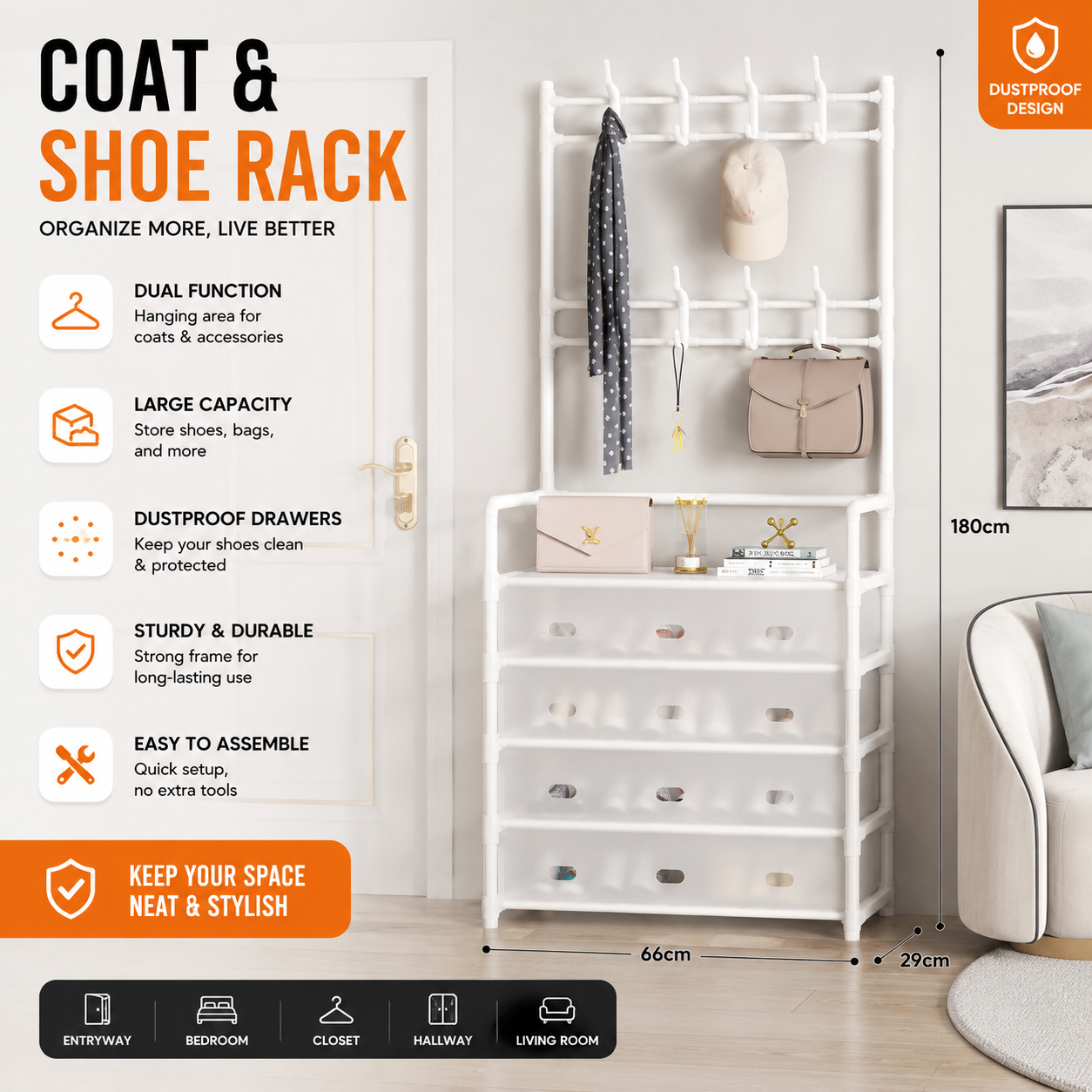 Multi-purpose shoe and coat rack with dustproof cover - Saadiq.pk Pakistan