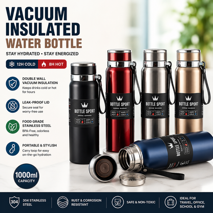Large Capacity Stainless Steel Travel Bottle – Leak‑Proof Thermal Vacuum Flask  – 1000ML