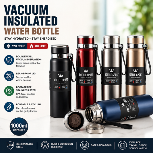 Large Capacity Stainless Steel Travel Bottle – Leak‑Proof Thermal Vacuum Flask  – 1000ML
