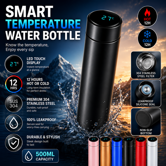Smart Water Bottle with LED Temperature Display – Stainless Steel Flask – 500ML