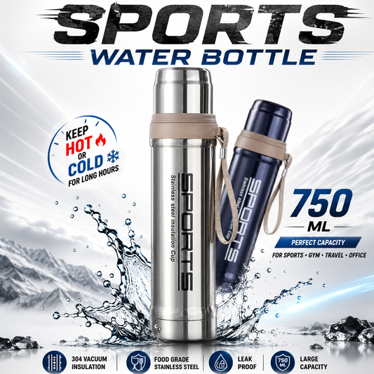 Vacuum Insulated Stainless Steel Sports Water Bottle Leak Proof Hot & Cold Flask - 750ML