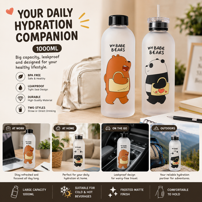 Frosted bear bottle with direct drink lid - Saadiq.pk