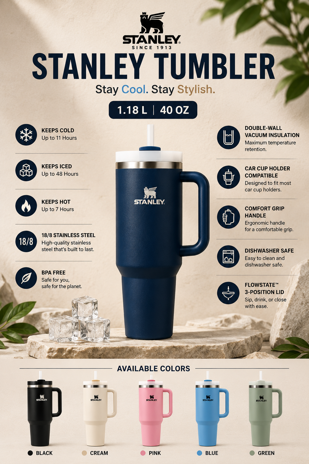 40oz vacuum tumbler stainless steel - buy in Pakistan