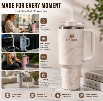 Marble 40oz stainless steel vacuum tumbler - Saadiq.pk