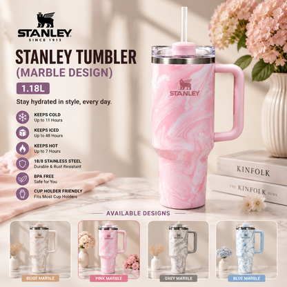 Marble design 40oz insulated tumbler with handle and straw - Saadiq.pk Pakistan
