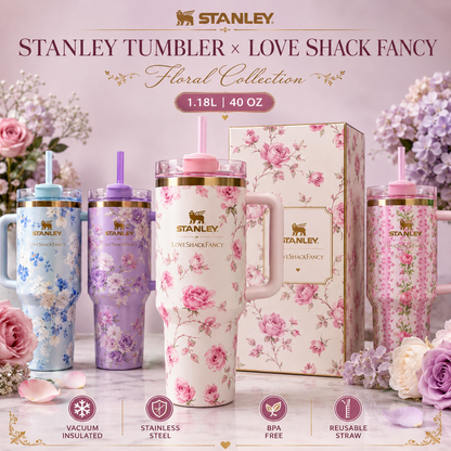 Floral 40oz travel tumbler with bow straw - Saadiq.pk