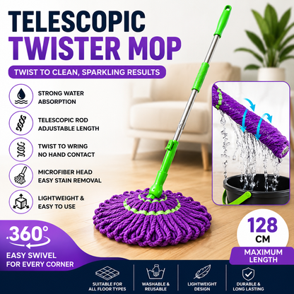 Telescopic twister mop with microfiber head - Saadiq.pk Pakistan