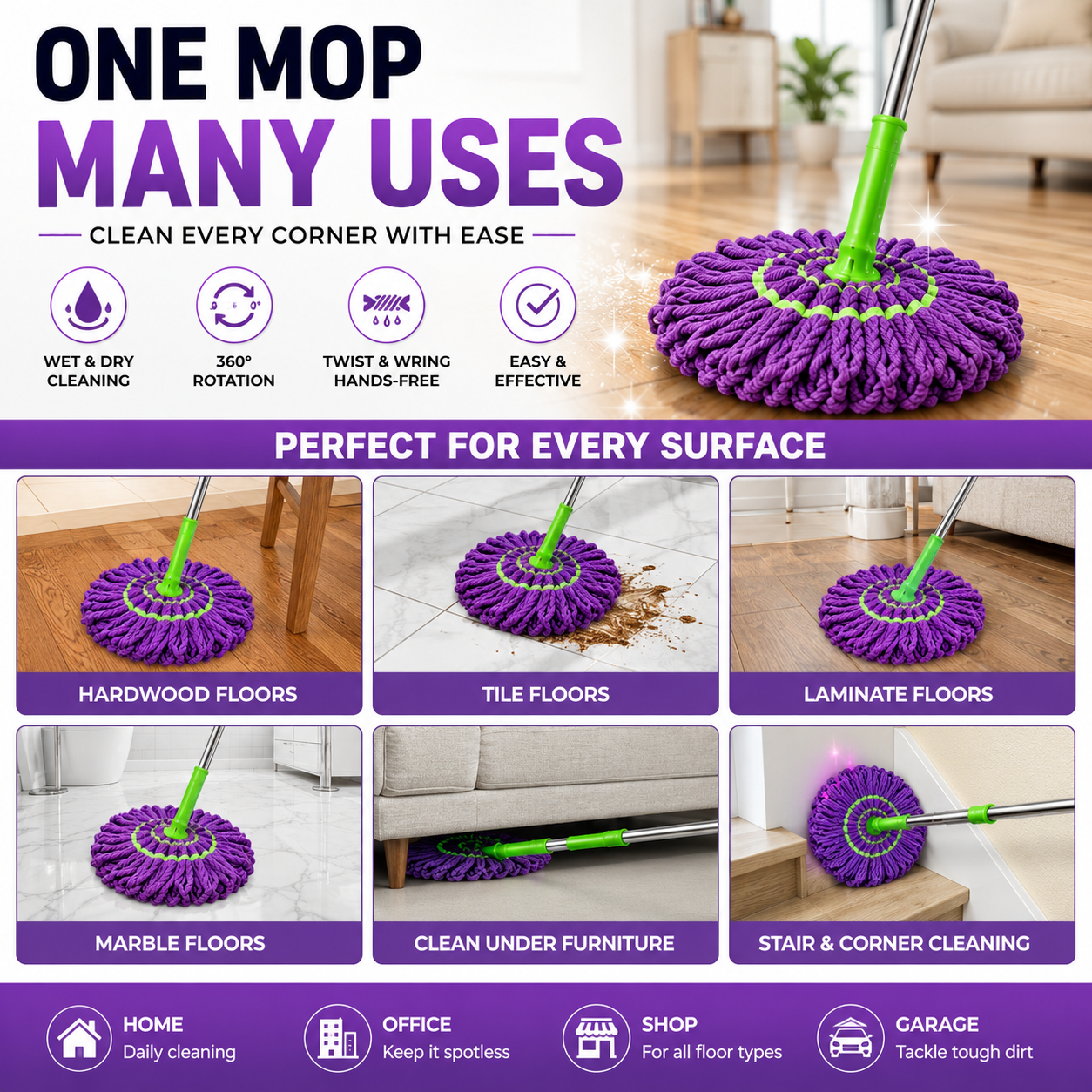 Self-wringing 360 spin floor mop - Saadiq.pk