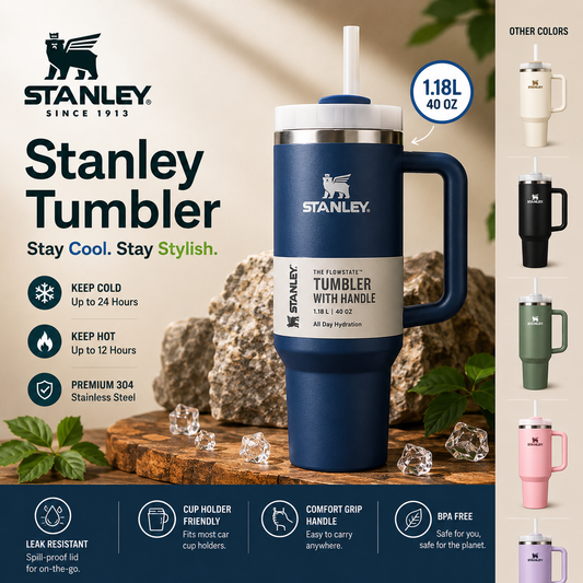 Stanley Tumbler 1.18L Stainless Steel Vacuum Insulated Cup with Handle & Straw | 40oz Travel Mug