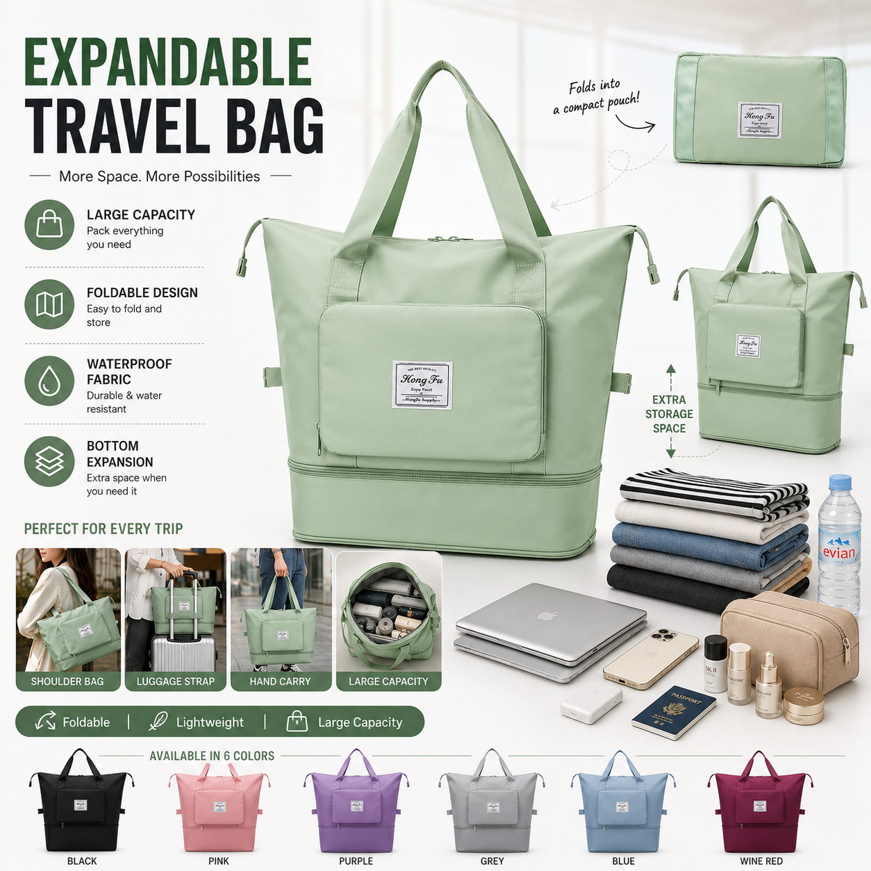 Foldable expandable travel bag with dry and wet separation - Saadiq.pk Pakistan