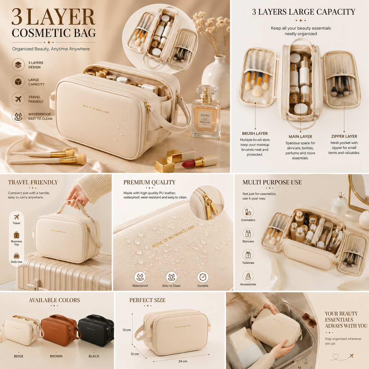Travel cosmetic organizer with double zipper - Saadiq.pk