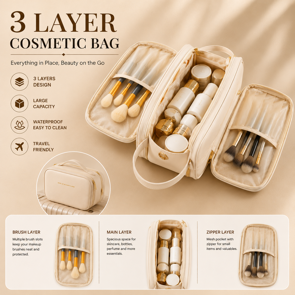 3-layer cosmetic travel bag - Saadiq.pk