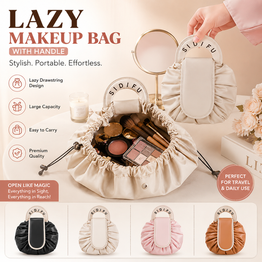 Lazy Makeup Bag with Handle | Drawstring Cosmetic Pouch for Women & Girls