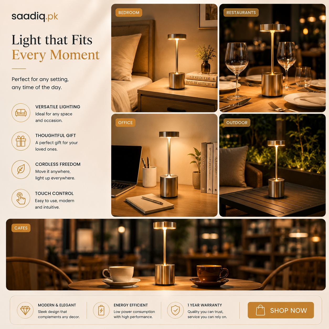 Modern Rechargeable Table Lamp – Touch Control LED Night Light with Stepless Dimming