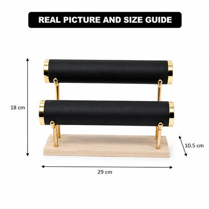3-Tier Velvet Jewelry Organizer Stand with Wooden Base | Display Holder